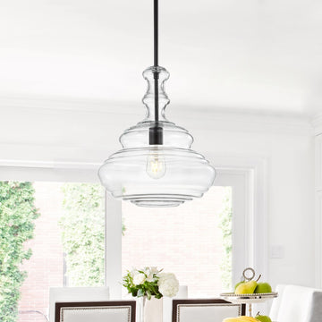 Bettina 13.37" Glass/Metal LED Pendant - JONATHAN Y